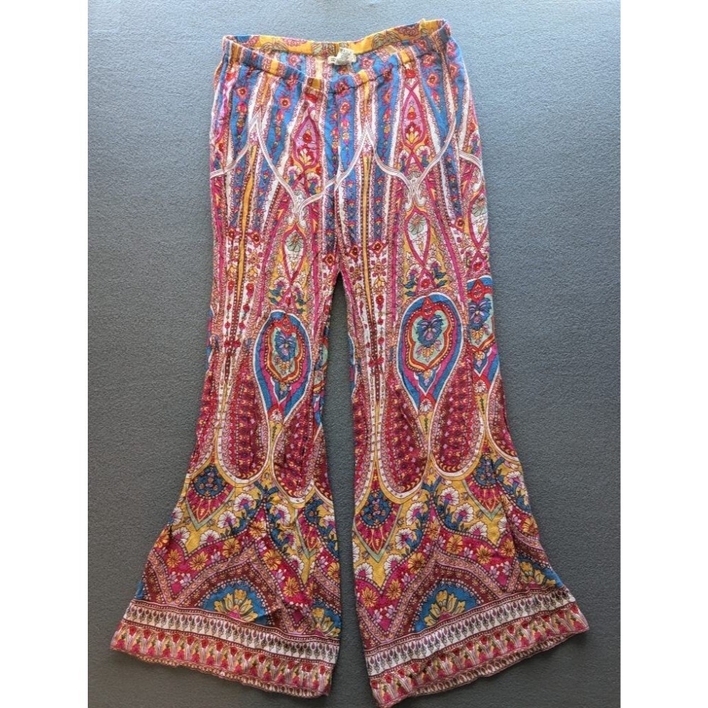 Billabong Women's Multicolor Large Rayon Boho Wide Leg Flare Pants